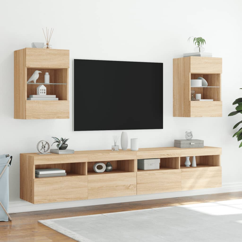 TV Wall Cabinet with LED Lights Sonoma Oak 40x30x60,5 cm