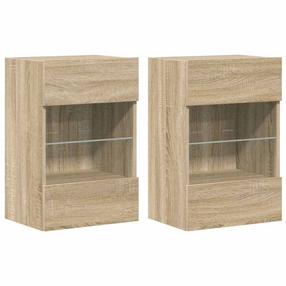 Wall Cabinets with LED Lights for TV 2 pcs Sonoma Oak 40x30x60,5 cm