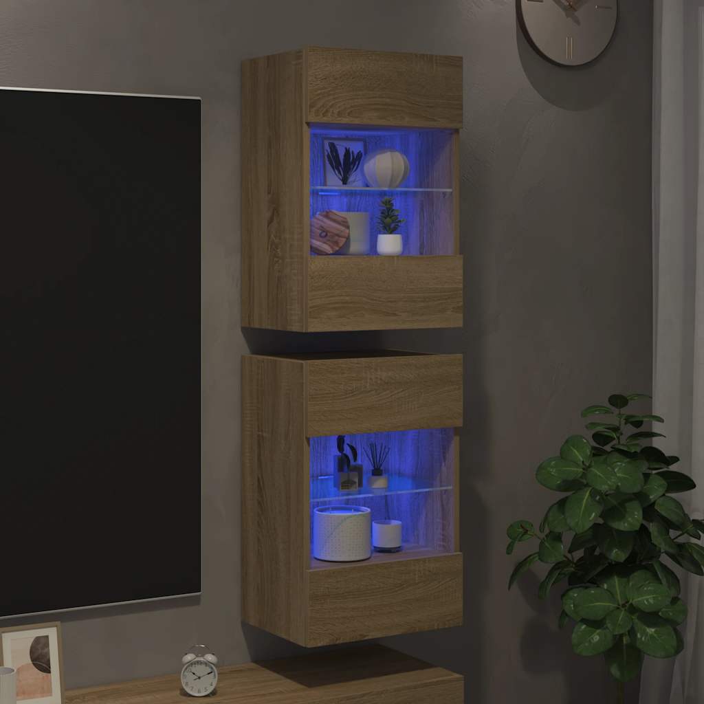 Wall Cabinets with LED Lights for TV 2 pcs Sonoma Oak 40x30x60,5 cm