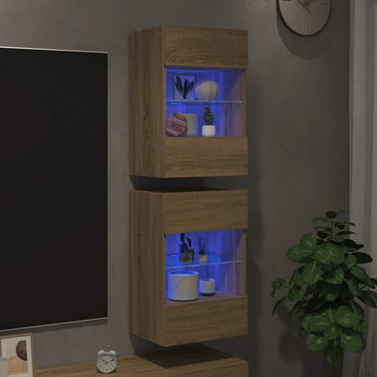 Wall Cabinets with LED Lights for TV 2 pcs Sonoma Oak 40x30x60,5 cm