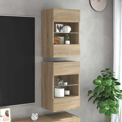 Wall Cabinets with LED Lights for TV 2 pcs Sonoma Oak 40x30x60,5 cm