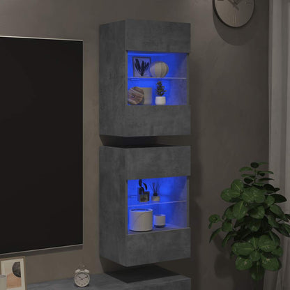 Wall Cabinets with LED Lights for TV 2 pcs Concrete Grey 40x30x60,5 cm