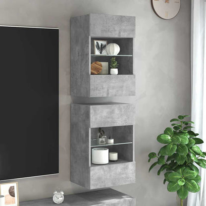 Wall Cabinets with LED Lights for TV 2 pcs Concrete Grey 40x30x60,5 cm