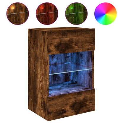 TV Wall Cabinet with LED Lights Smoked Oak 40x30x60,5 cm