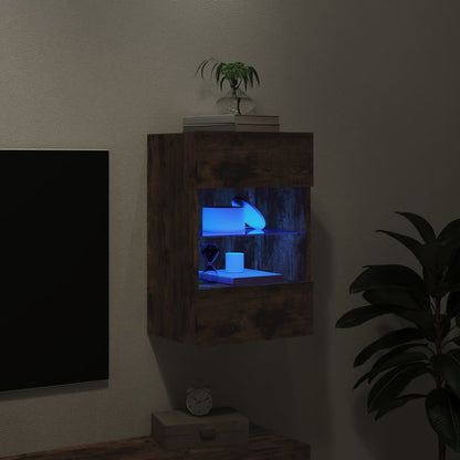 TV Wall Cabinet with LED Lights Smoked Oak 40x30x60,5 cm