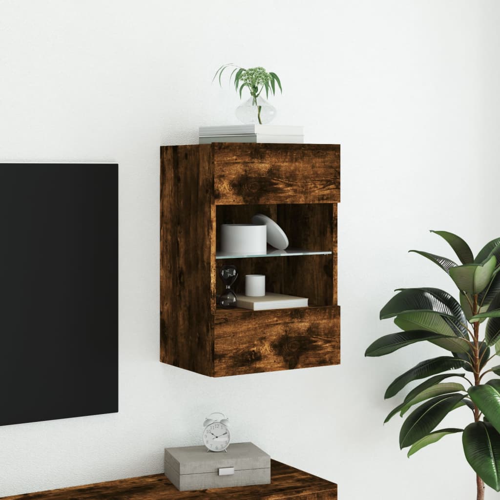 TV Wall Cabinet with LED Lights Smoked Oak 40x30x60,5 cm
