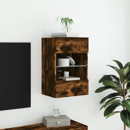 TV Wall Cabinet with LED Lights Smoked Oak 40x30x60,5 cm