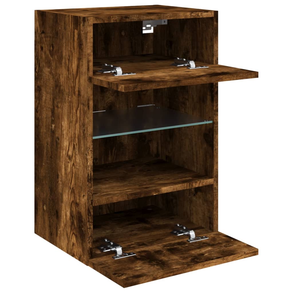 TV Wall Cabinet with LED Lights Smoked Oak 40x30x60,5 cm