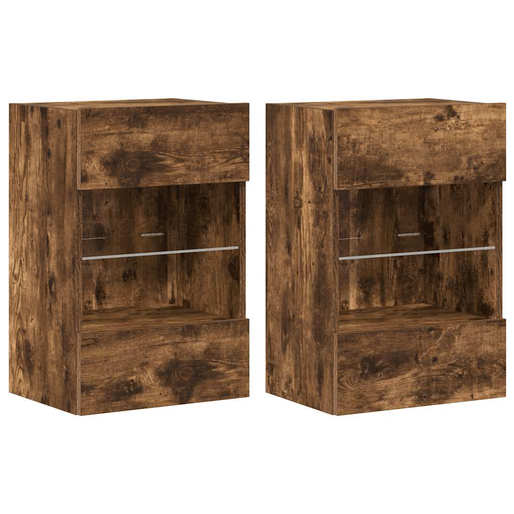 Wall Cabinets with LED Lights for TV 2 pcs Smoked Oak 40x30x60,5 cm