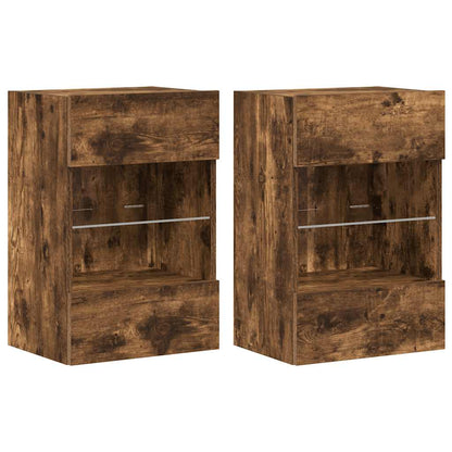 Wall Cabinets with LED Lights for TV 2 pcs Smoked Oak 40x30x60,5 cm