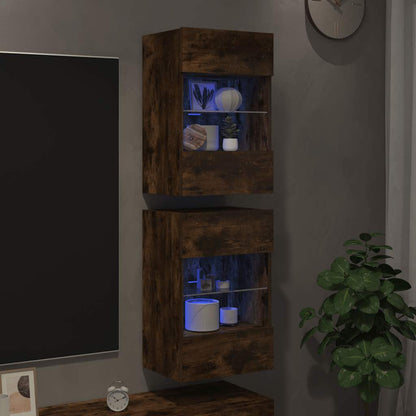 Wall Cabinets with LED Lights for TV 2 pcs Smoked Oak 40x30x60,5 cm