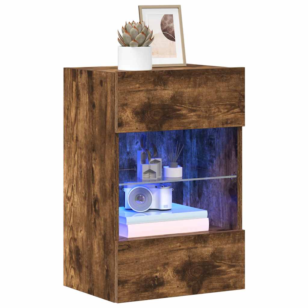 Wall Cabinets with LED Lights for TV 2 pcs Smoked Oak 40x30x60,5 cm