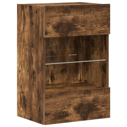 Wall Cabinets with LED Lights for TV 2 pcs Smoked Oak 40x30x60,5 cm
