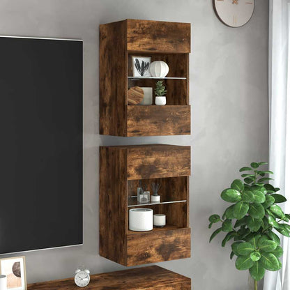 Wall Cabinets with LED Lights for TV 2 pcs Smoked Oak 40x30x60,5 cm