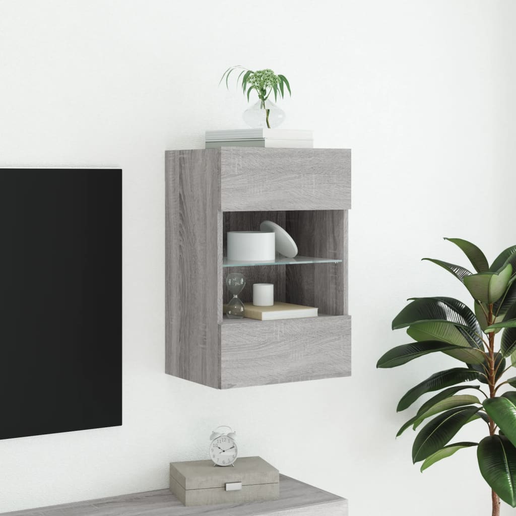 TV Wall Cabinet with LED Lights Grey Sonoma 40x30x60,5 cm