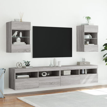 TV Wall Cabinet with LED Lights Grey Sonoma 40x30x60,5 cm