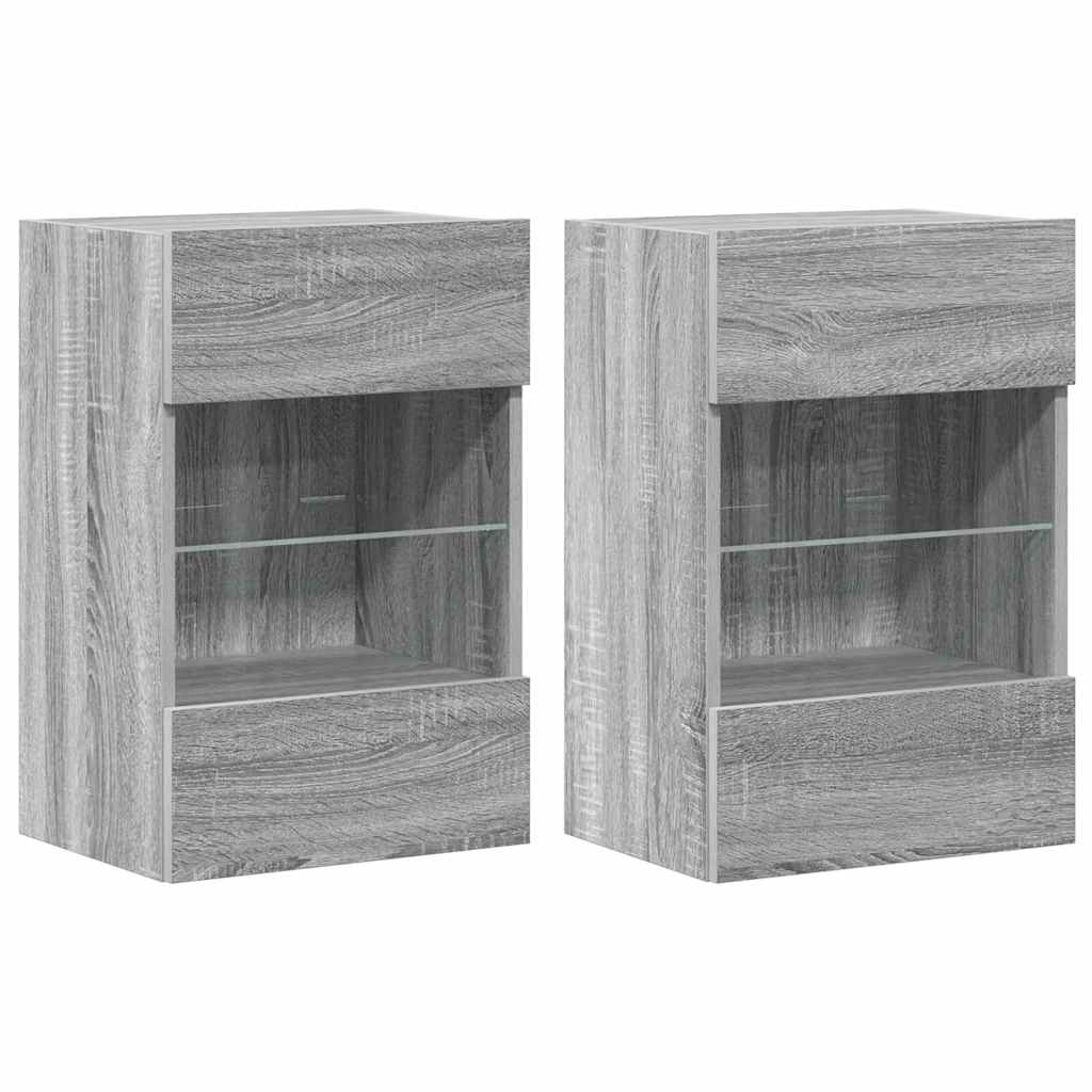 Wall Cabinets with LED Lights for TV 2 pcs Grey Sonoma 40x30x60,5 cm