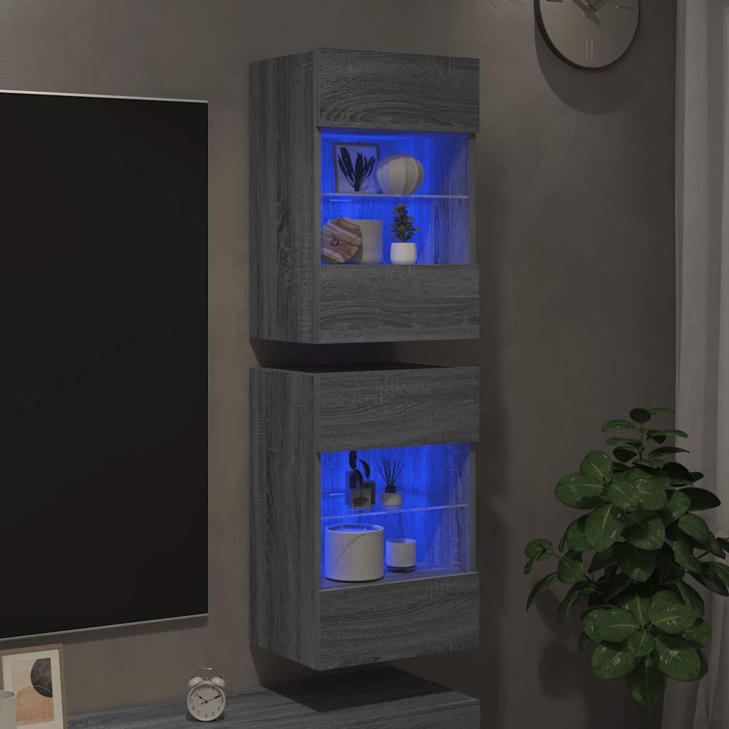 Wall Cabinets with LED Lights for TV 2 pcs Grey Sonoma 40x30x60,5 cm
