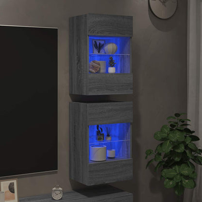 Wall Cabinets with LED Lights for TV 2 pcs Grey Sonoma 40x30x60,5 cm