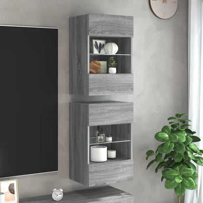 Wall Cabinets with LED Lights for TV 2 pcs Grey Sonoma 40x30x60,5 cm