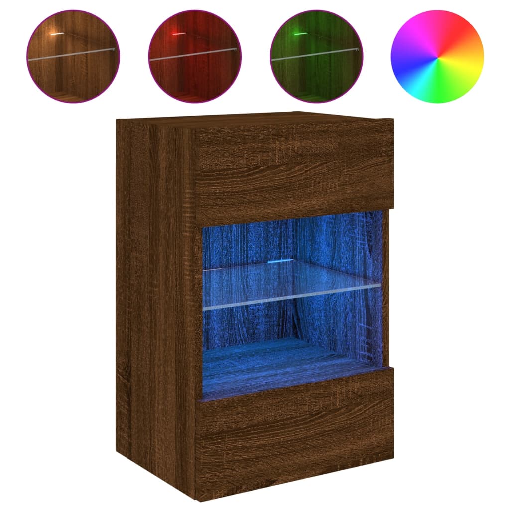 TV Wall Cabinet with LED Lights Brown Oak 40x30x60,5 cm