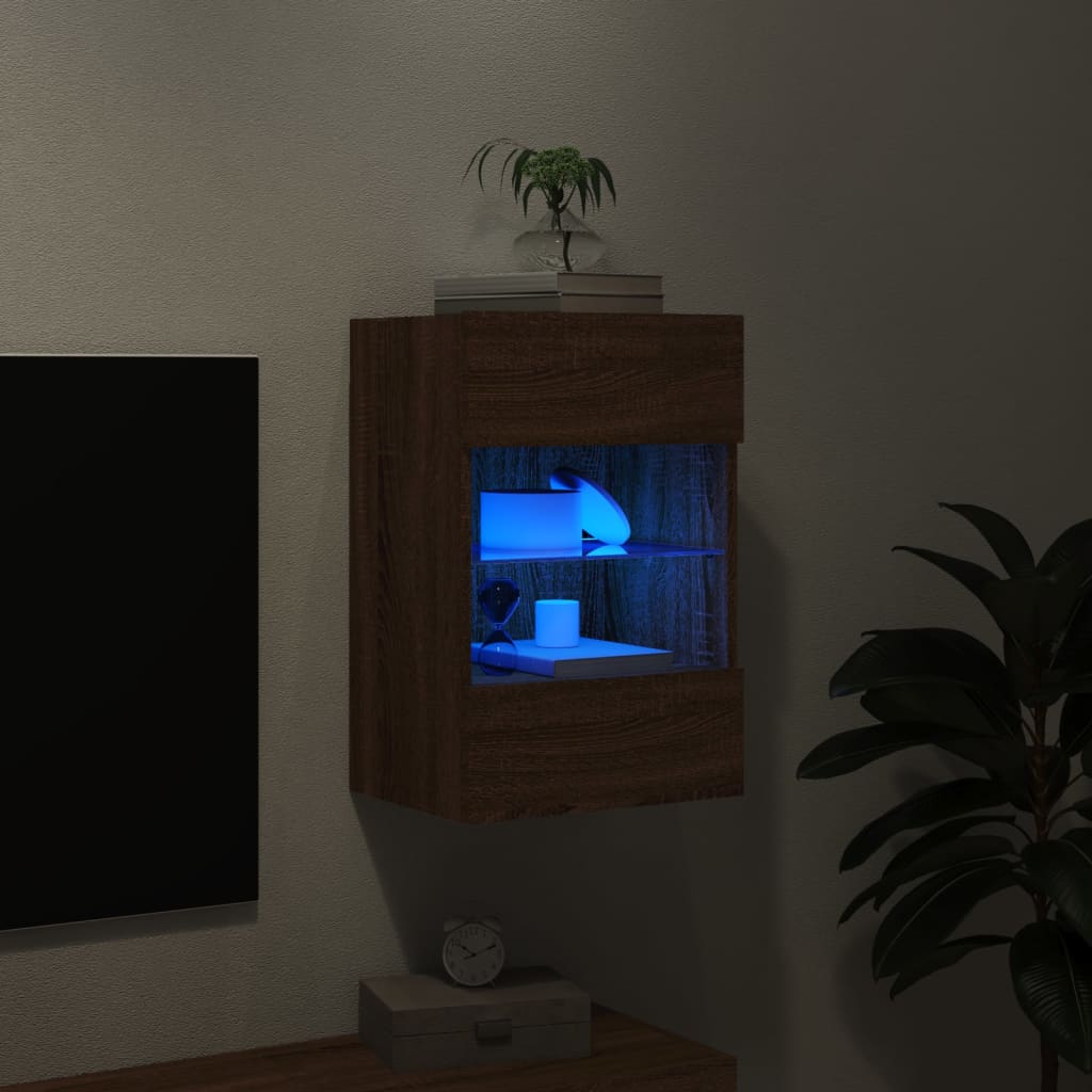 TV Wall Cabinet with LED Lights Brown Oak 40x30x60,5 cm