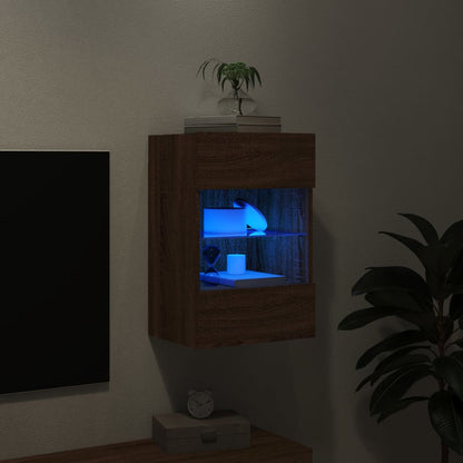 TV Wall Cabinet with LED Lights Brown Oak 40x30x60,5 cm