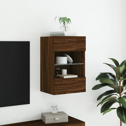 TV Wall Cabinet with LED Lights Brown Oak 40x30x60,5 cm