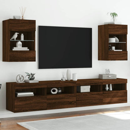 TV Wall Cabinet with LED Lights Brown Oak 40x30x60,5 cm
