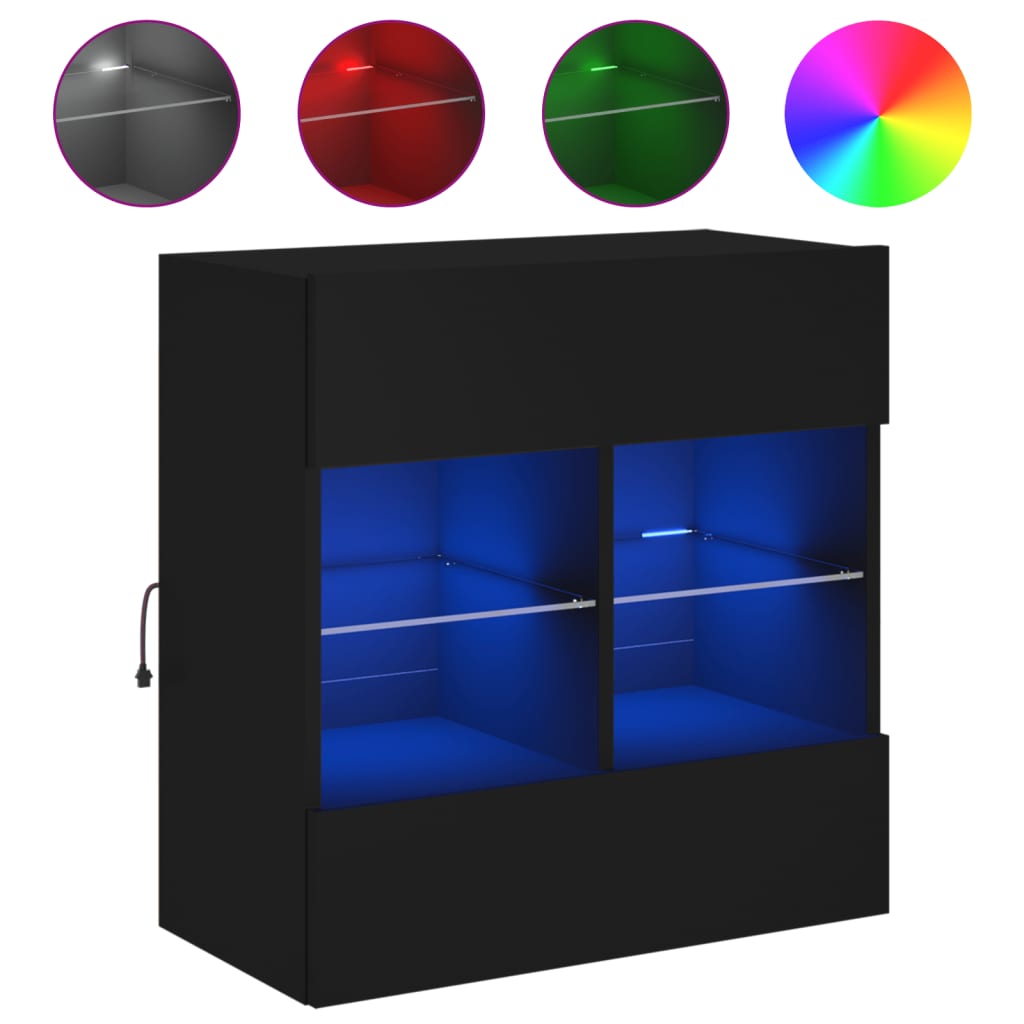 TV Wall Cabinet with LED Lights Black 58,5x30x60,5 cm