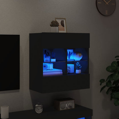 TV Wall Cabinet with LED Lights Black 58,5x30x60,5 cm