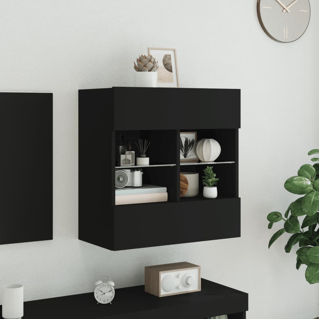 TV Wall Cabinet with LED Lights Black 58,5x30x60,5 cm