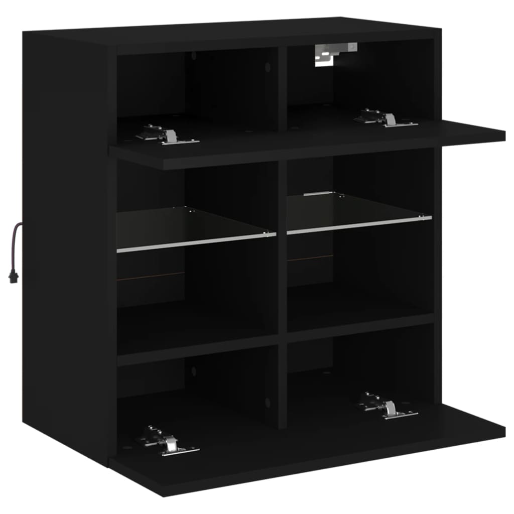 TV Wall Cabinet with LED Lights Black 58,5x30x60,5 cm