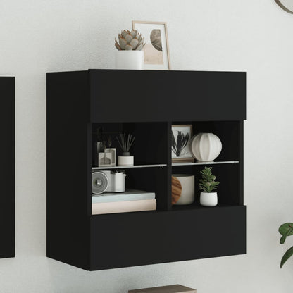 TV Wall Cabinet with LED Lights Black 58,5x30x60,5 cm