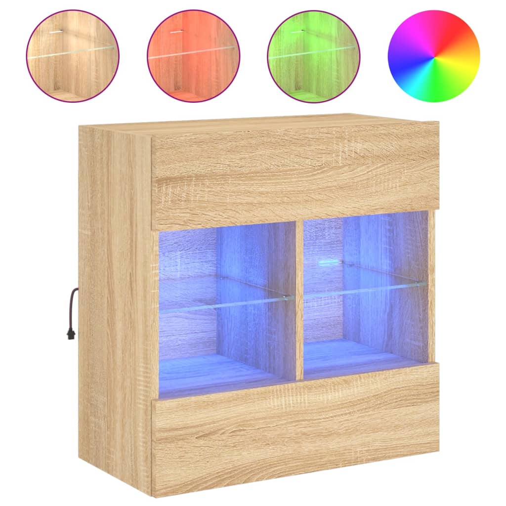 TV Wall Cabinet with LED Lights Sonoma Oak 58,5x30x60,5 cm
