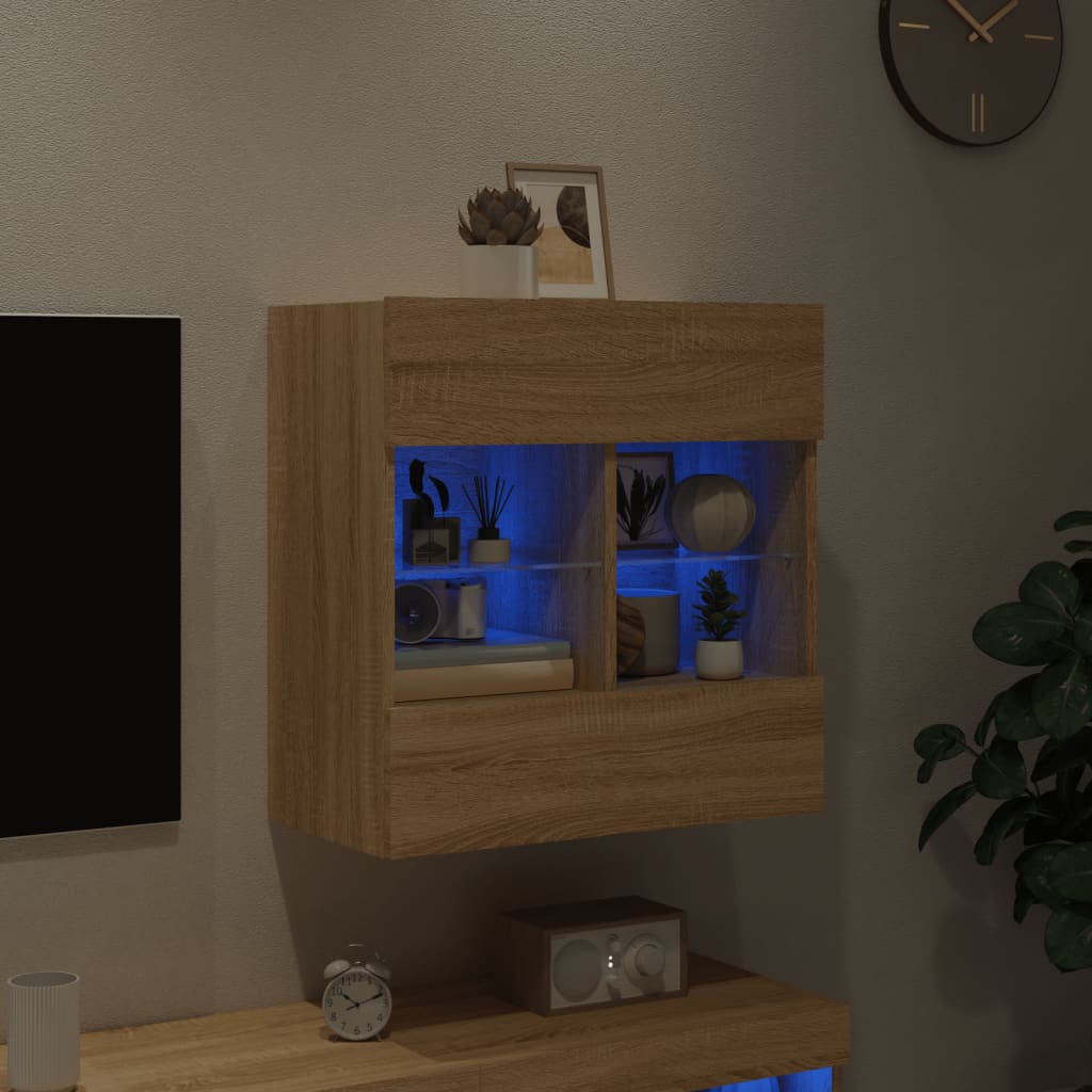 TV Wall Cabinet with LED Lights Sonoma Oak 58,5x30x60,5 cm