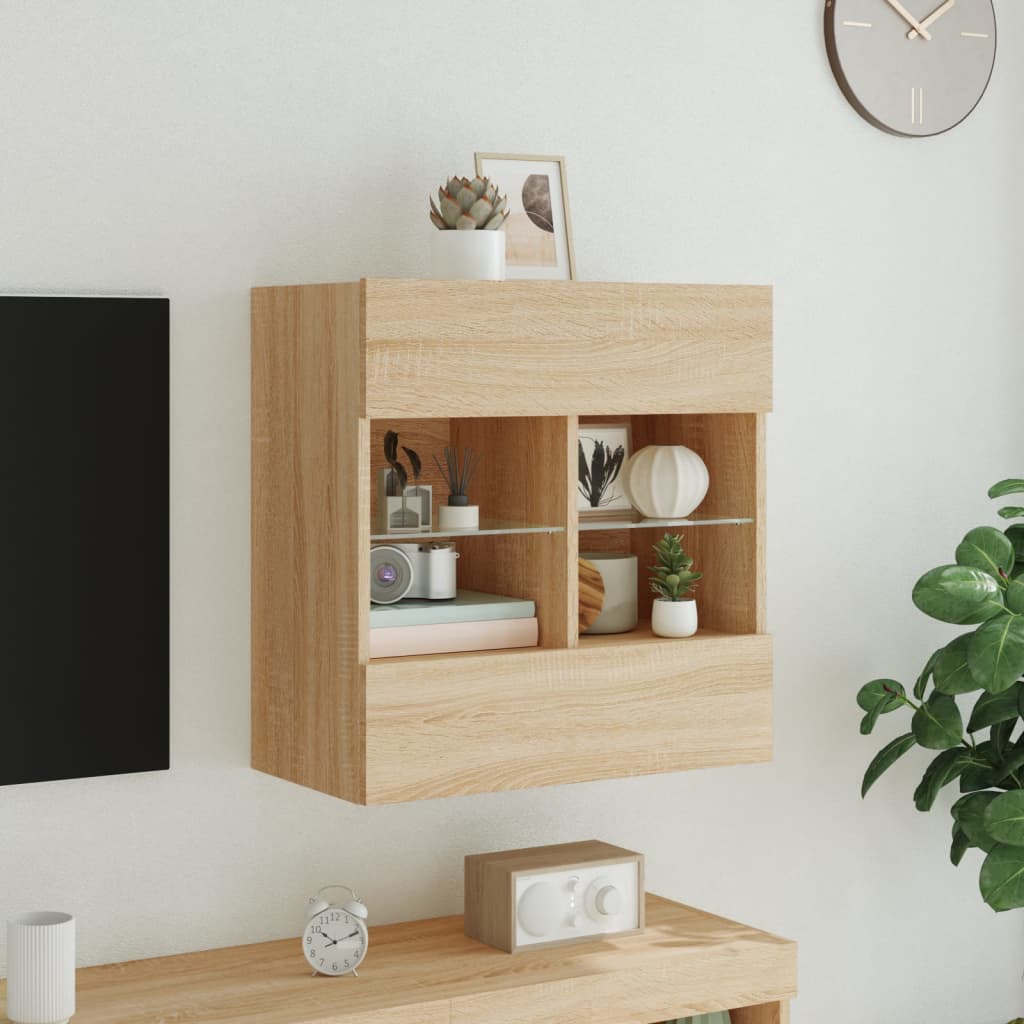 TV Wall Cabinet with LED Lights Sonoma Oak 58,5x30x60,5 cm