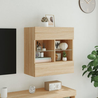 TV Wall Cabinet with LED Lights Sonoma Oak 58,5x30x60,5 cm