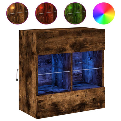 TV Wall Cabinet with LED Lights Smoked Oak 58,5x30x60,5 cm