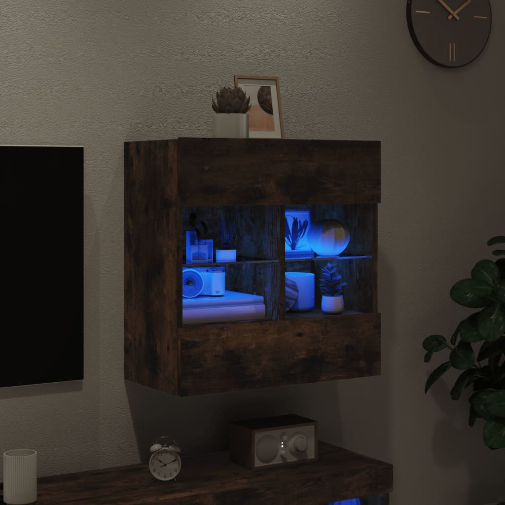 TV Wall Cabinet with LED Lights Smoked Oak 58,5x30x60,5 cm