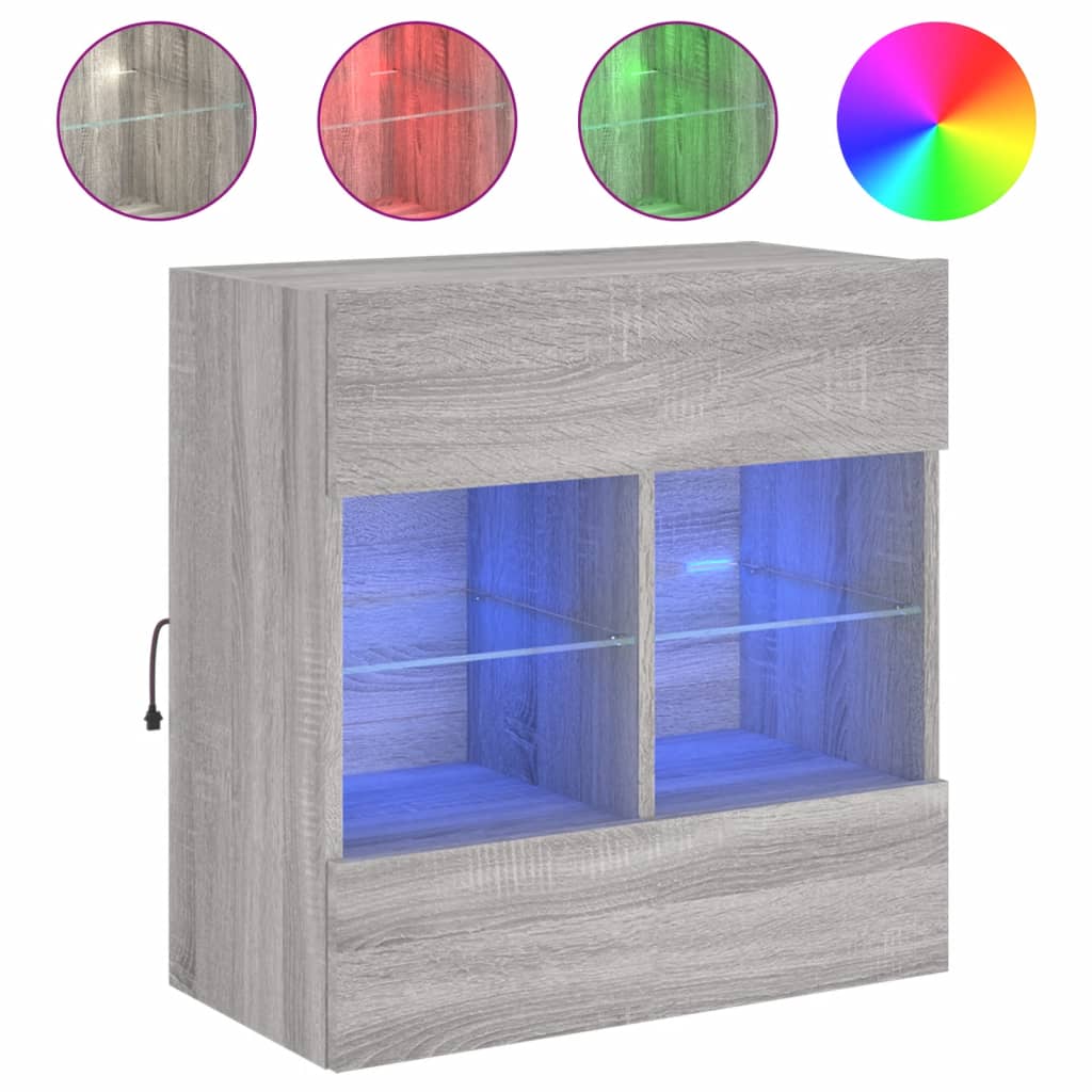 TV Wall Cabinet with LED Lights Grey Sonoma 58,5x30x60,5 cm