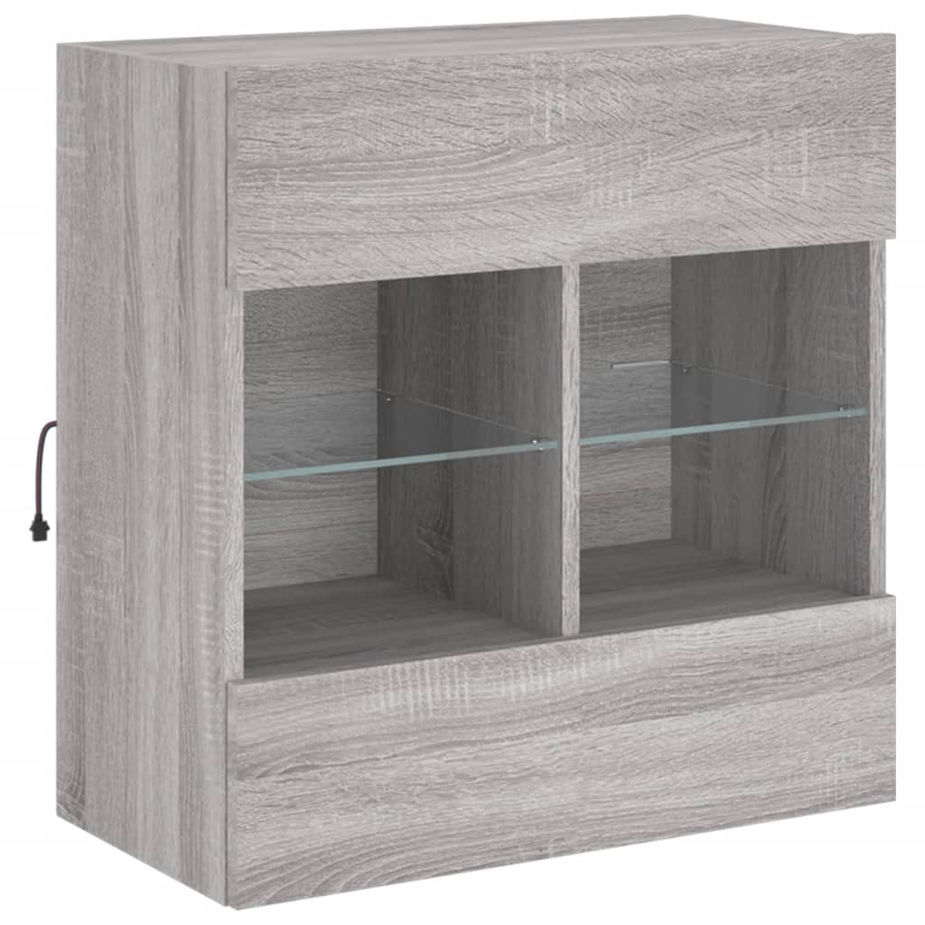 TV Wall Cabinet with LED Lights Grey Sonoma 58,5x30x60,5 cm
