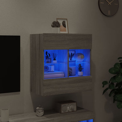 TV Wall Cabinet with LED Lights Grey Sonoma 58,5x30x60,5 cm