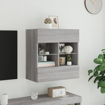 TV Wall Cabinet with LED Lights Grey Sonoma 58,5x30x60,5 cm