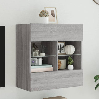 TV Wall Cabinet with LED Lights Grey Sonoma 58,5x30x60,5 cm