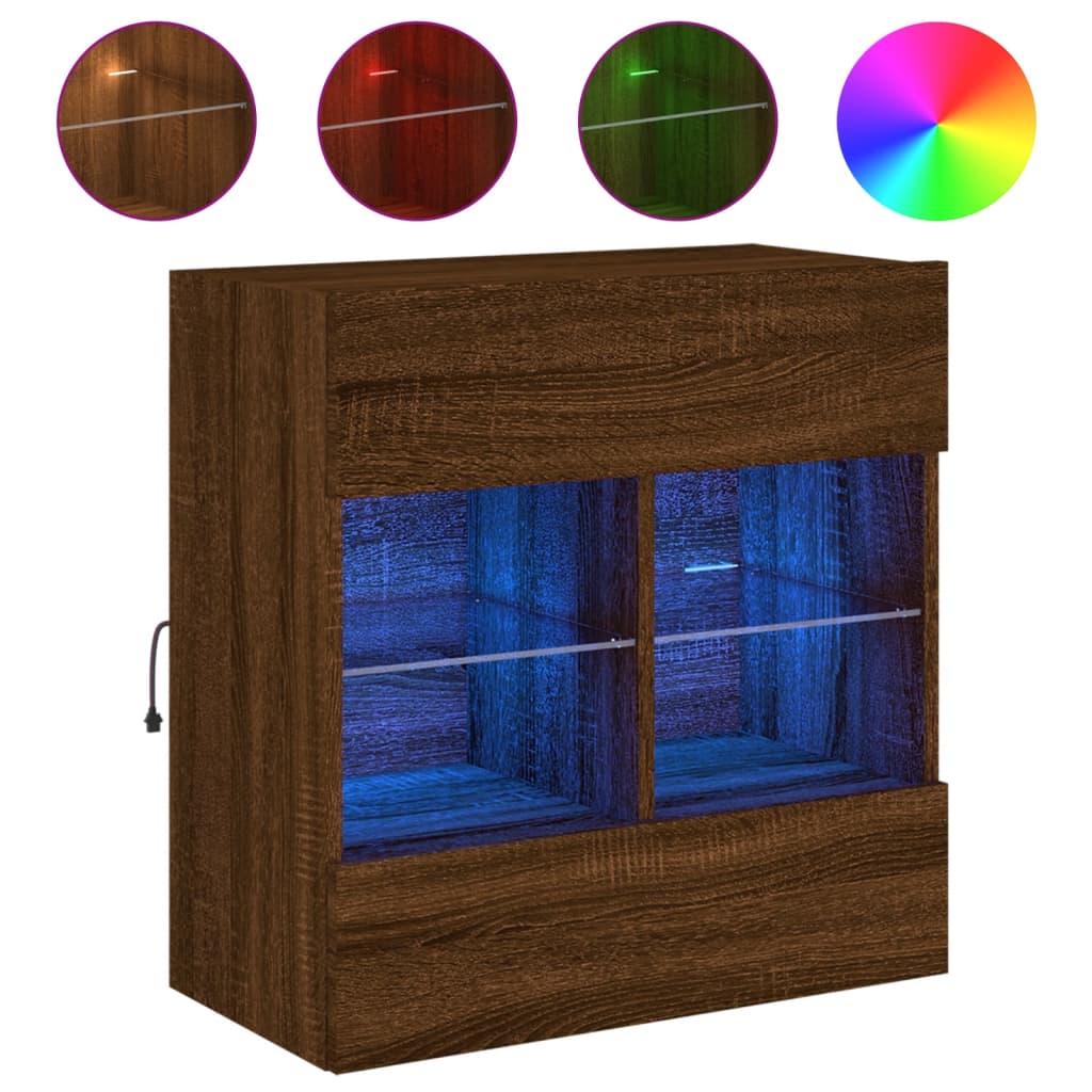 TV Wall Cabinet with LED Lights Brown Oak 58,5x30x60,5 cm
