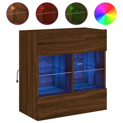 TV Wall Cabinet with LED Lights Brown Oak 58,5x30x60,5 cm
