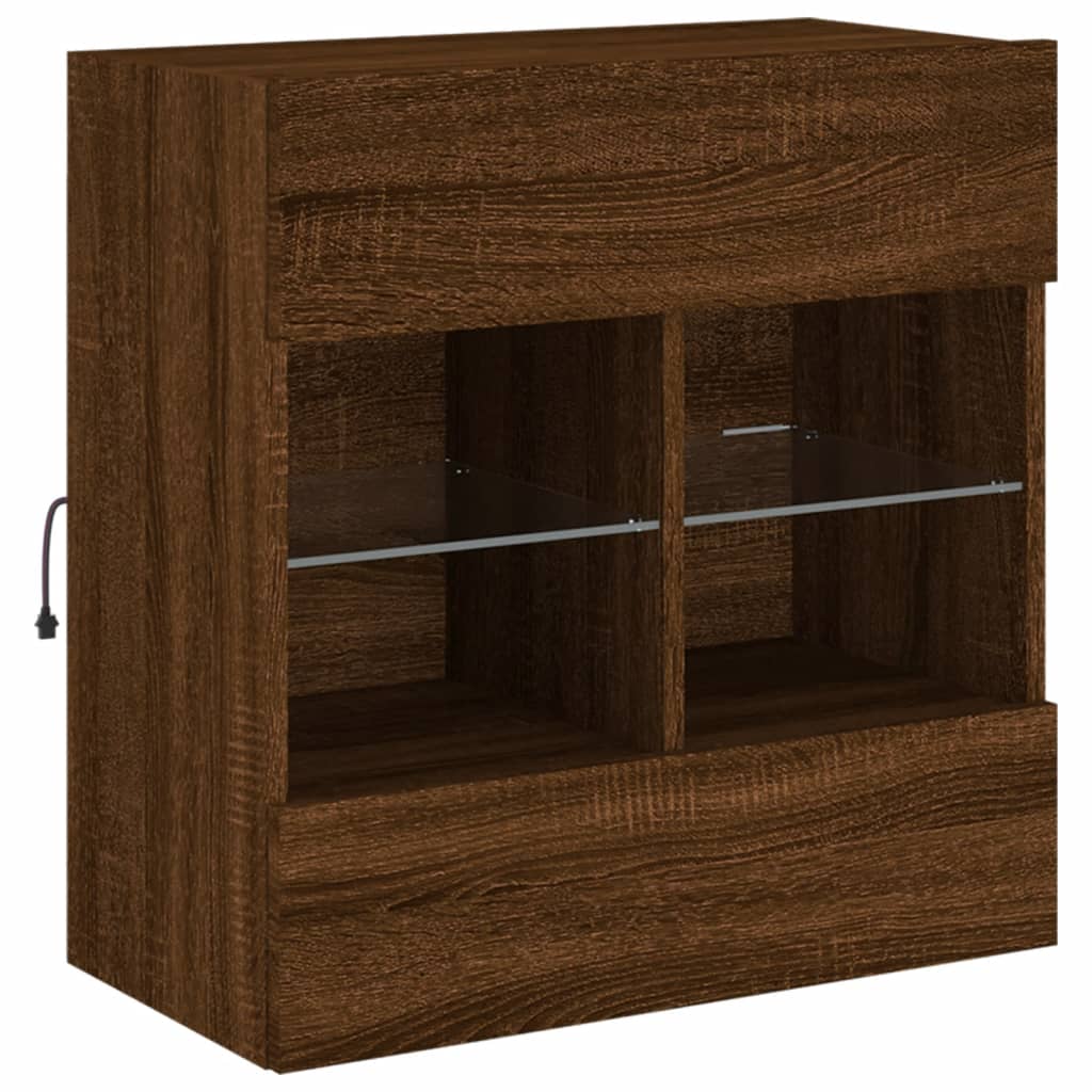 TV Wall Cabinet with LED Lights Brown Oak 58,5x30x60,5 cm