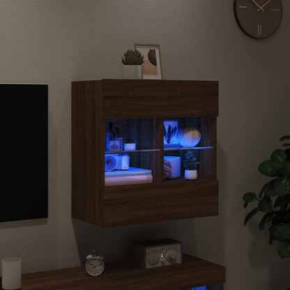 TV Wall Cabinet with LED Lights Brown Oak 58,5x30x60,5 cm