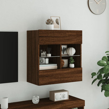TV Wall Cabinet with LED Lights Brown Oak 58,5x30x60,5 cm